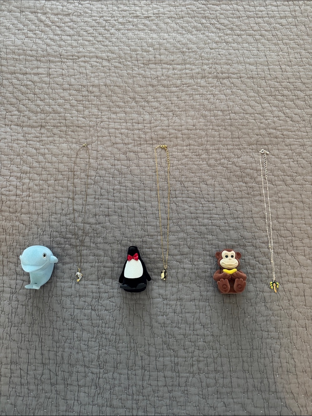 Dolphin, Penguin, & Monkey Necklace Jewelry Lot of 3
